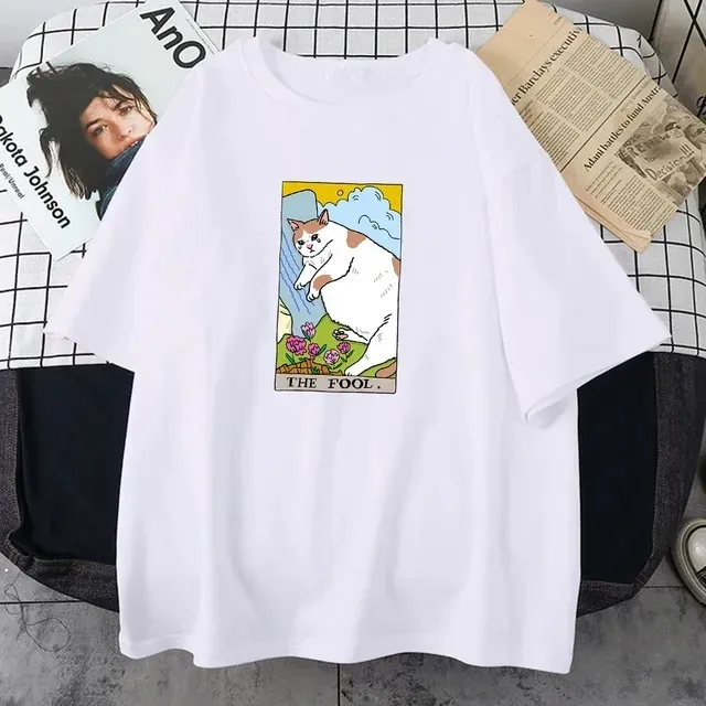 Designer-T-Shirt mit traurigem Katzen-Print für Herren und Damen, modisch, süß, lässig, Retro, personalisierte Street-Tops_voghion.com