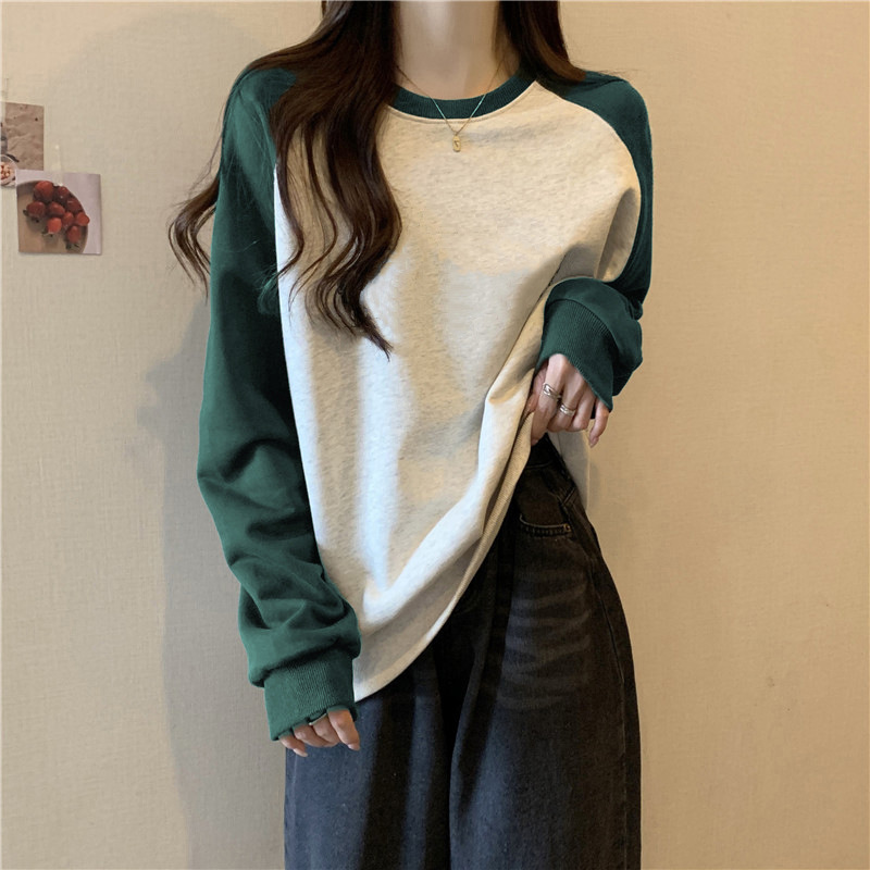 Women's Colour-blocking Patchwork Sweatshirt Raglan Sleeve Top_voghion.com
