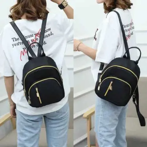 Zaino da scuola in nylon alla moda nero per ragazze adolescenti Mini per ragazze Borsa da viaggio a tracolla Zaino da donna C241011C241011_voghion.com