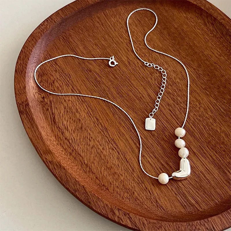 Catene Irregolare Amore Cuore Collana di Perle per Donne Ragazze Dolce Moda Semplice Elegante Catena Clavicola Anniversa_voghion.com