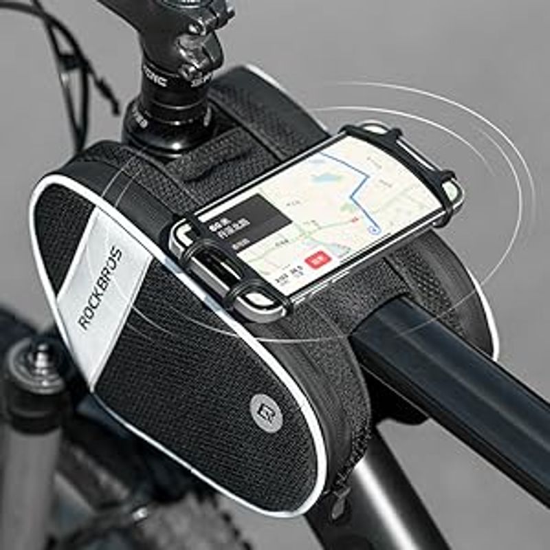 ROCKBROS Mobile Bicycle Frame Bag With Holder 360°Rotatable For Cell Phone 6.5"_voghion.com