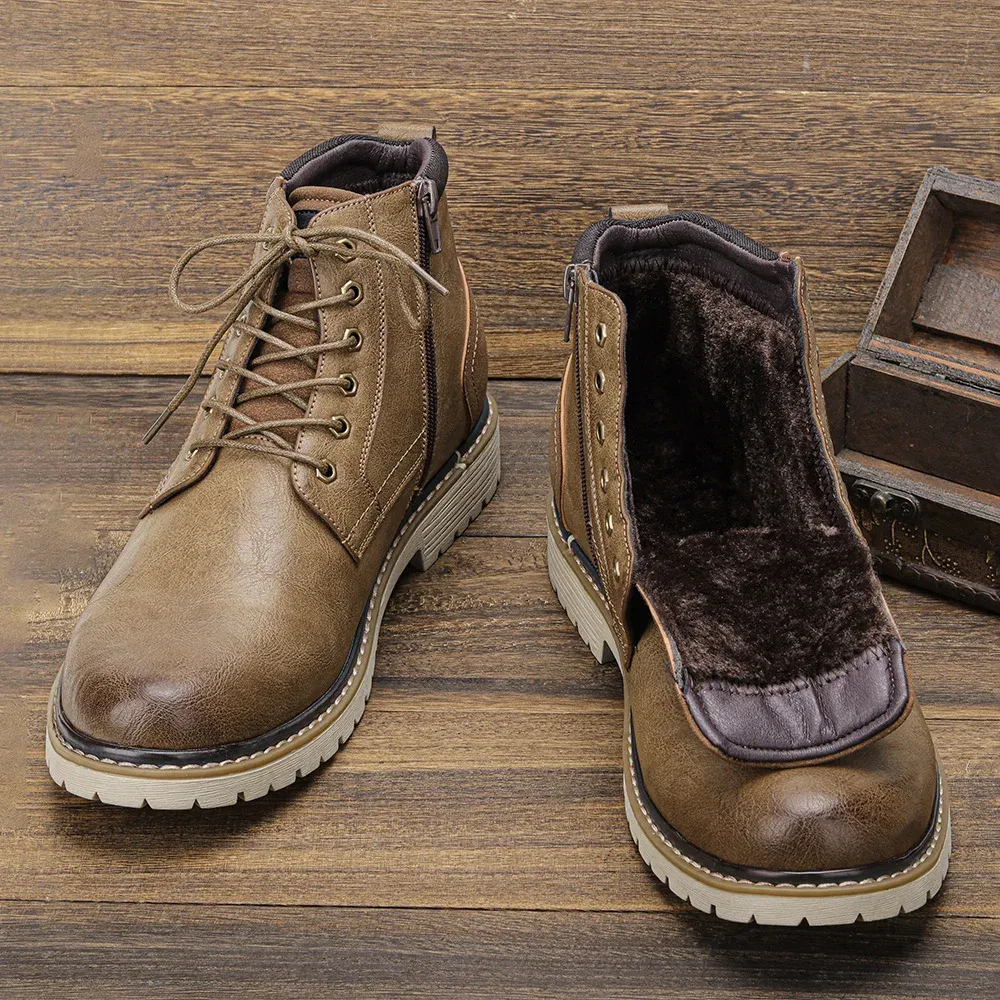 Men's Shoes Warm Comfortable Non-Slip Leather Men Winter Boots 2024_voghion.com