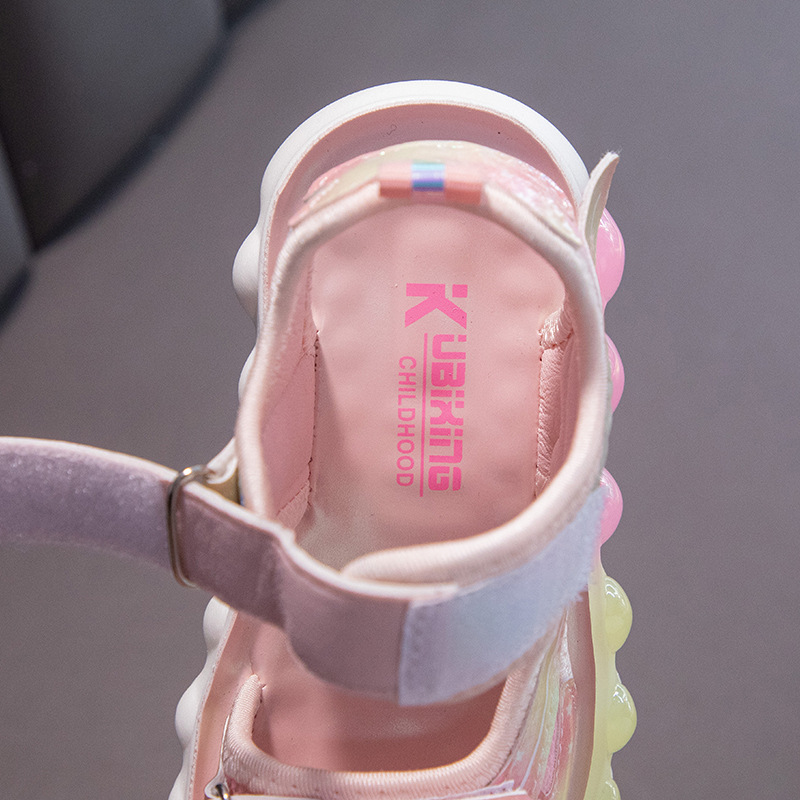 2024 Sandali da ragazza primaverili in pelle artificiale da spiaggia con velcro in gomma rosa viola stile principessa scarpe per bambini dei cartoni animati_voghion.com
