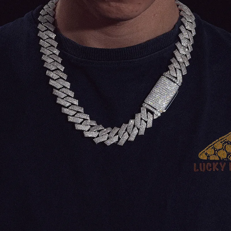 Dropshipping Pass Tester 20mm 4 Rows VVS Moissanite Diamond Sterling Sier Miami Cuban Link Chain Necklace_voghion.com