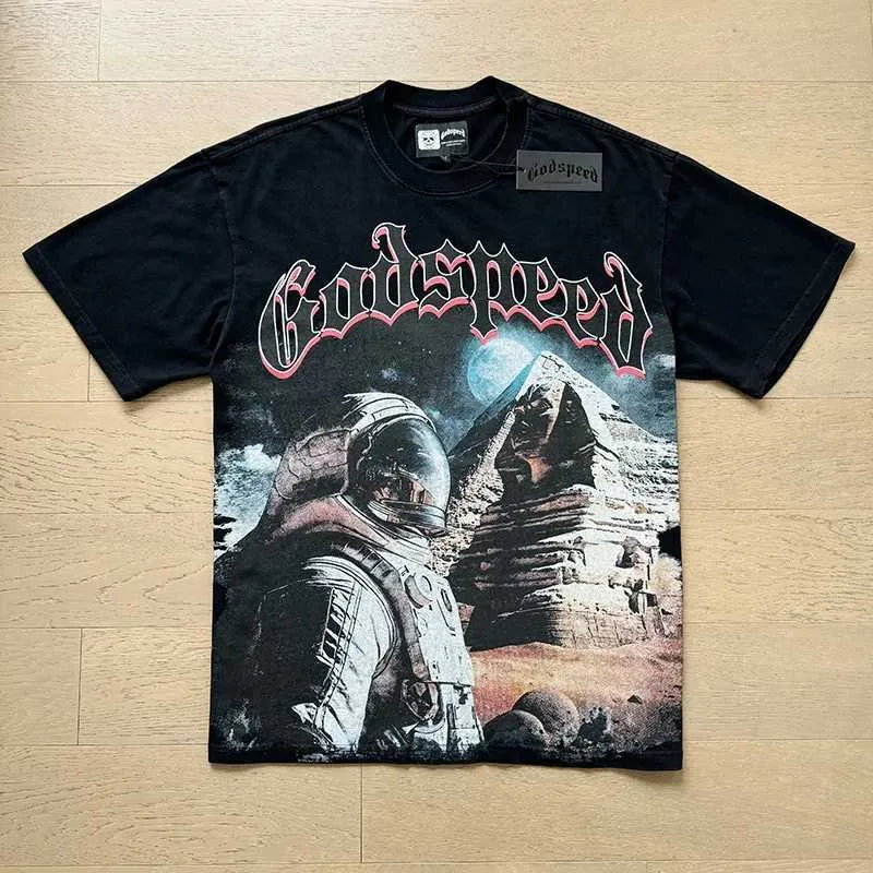 T-shirts Godspd en coton d'été à manches courtes, imprimé squelette d'astronaute rétro, style rock et décontracté, pour hommes et femmes_voghion.com