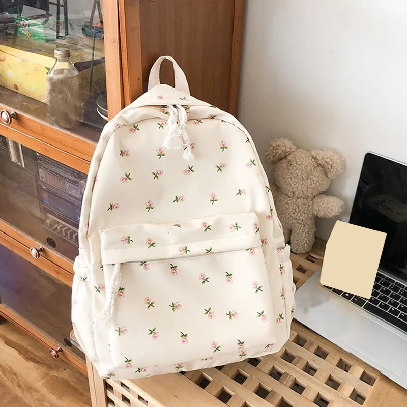 Korean Version Nylon Floral Flower Fashion Junior High School Backpack Travel Bag_voghion.com
