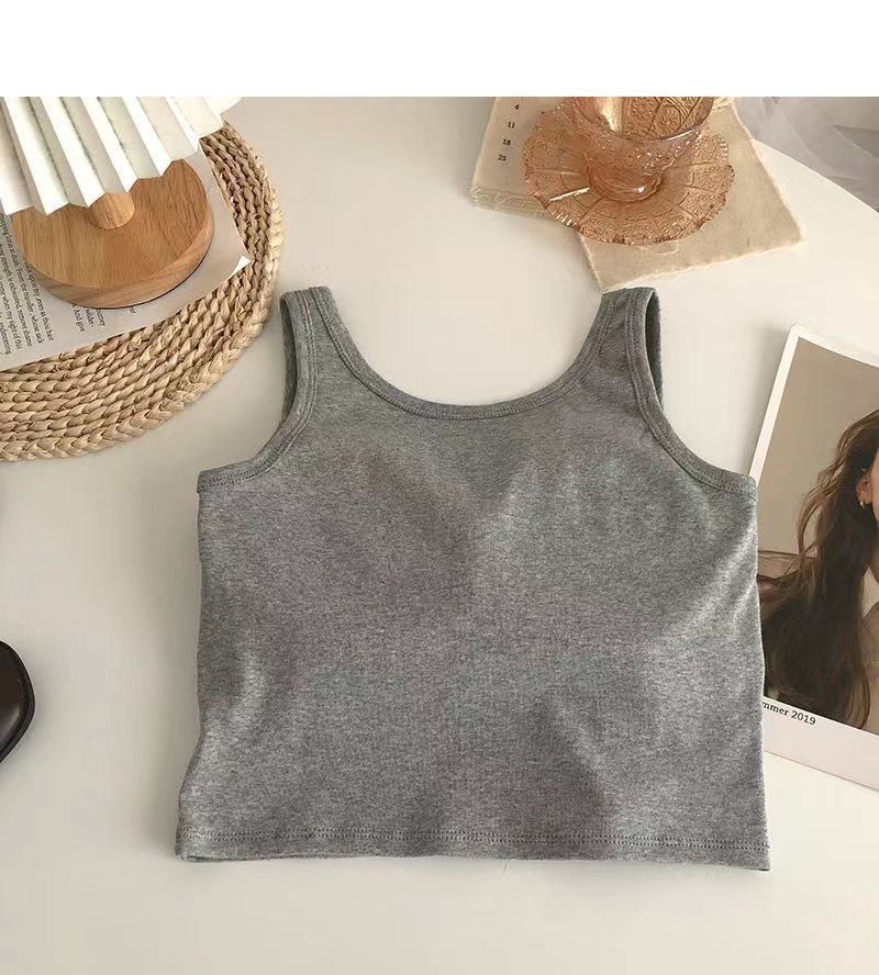 Semplice canotta traspirante in puro cotone con lettere per abbigliamento sportivo all'esterno e all'interno, top corto all-match slim sul retro_voghion.com