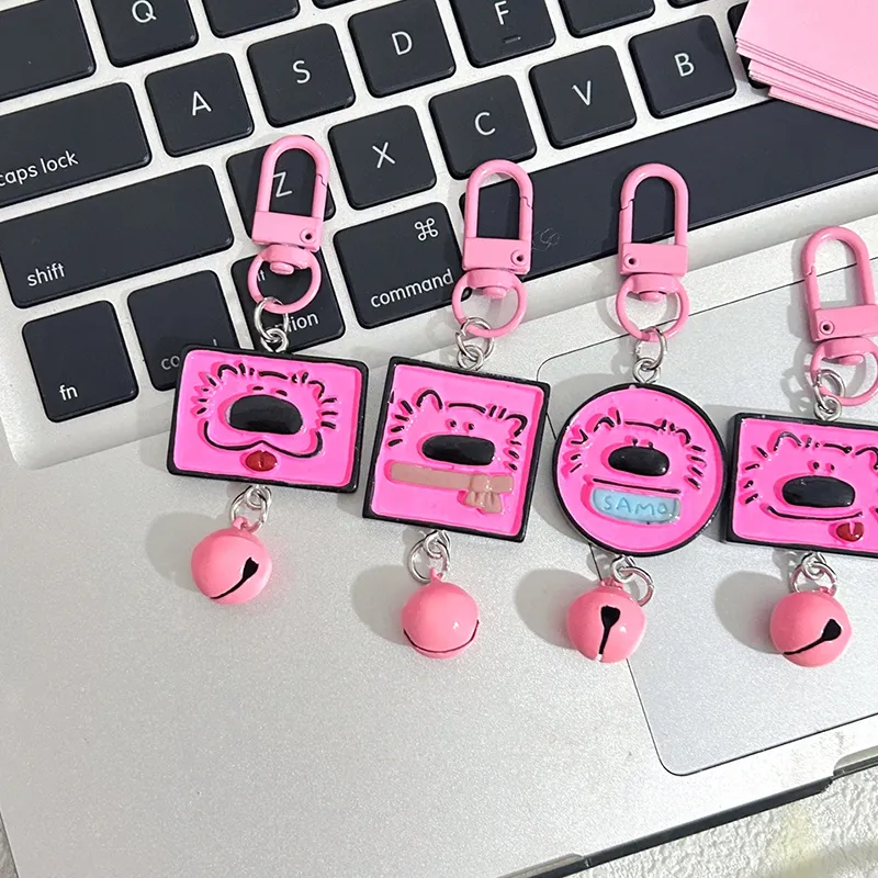 Cute Pink Samoyed Puppy Series Keychain Animal Bell Pet Memorial Keyring Dog Pendant Backpack Charms Car Bag Decor Kids_voghion.com