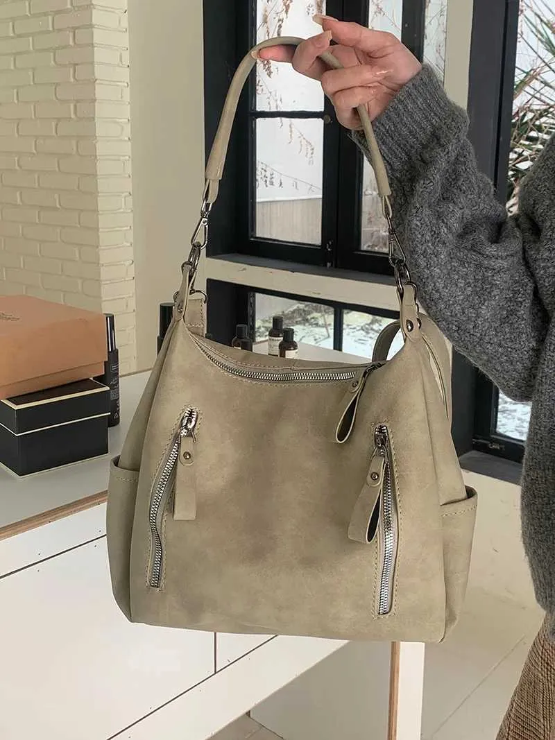 Sacs à bandoulière décontractés en cuir givré solide pour femmes de grande capacité pour l'automne et l'hiver_voghion.com