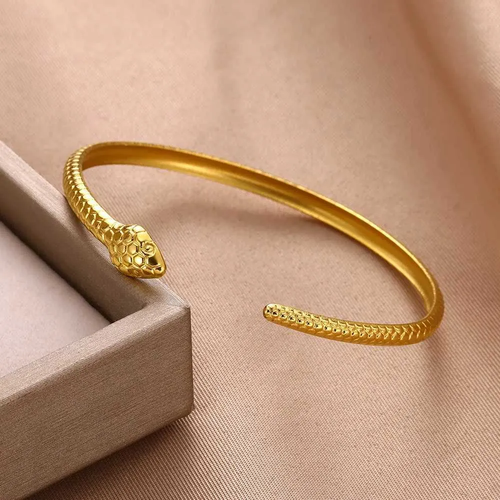 Bracelets Stainless Steel Classic Snake Open For Women 2024 Trendy Simplicity Gold Color Charm Bracelet Bangle Jewelry_voghion.com