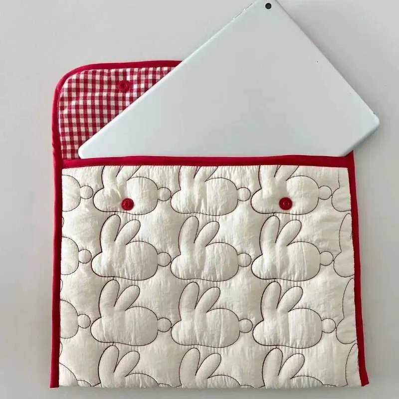 Cotton Cute Cartoon Rabbit Laptop Sleeve Tablet Carry for book Computer Protective Notebook Case Women BriefcaseC24111_voghion.com