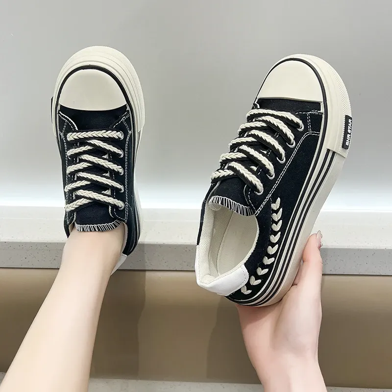 Platform Women Canvas Shoes Height Increasing Chunky Sneakers For Youth Girls Outdoor Trainers Female Ladies Thick Sole_voghion.com