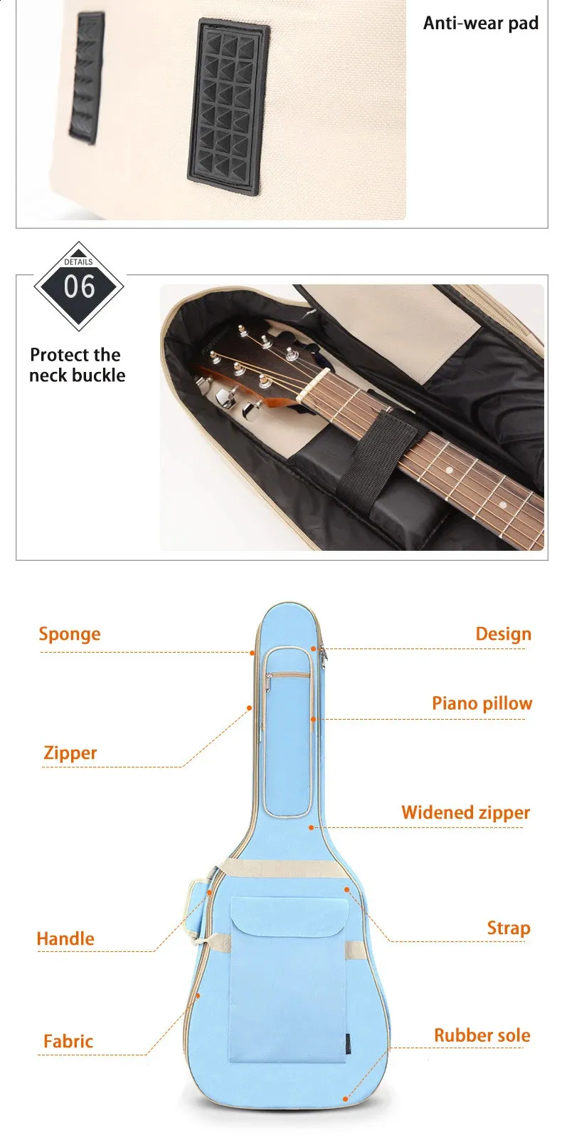 Scione Folk Guitar 10MM Spugna ispessita 4041 pollici Borsa universale per strumenti musicali Custodia per il trasporto acustica 240805_voghion.com