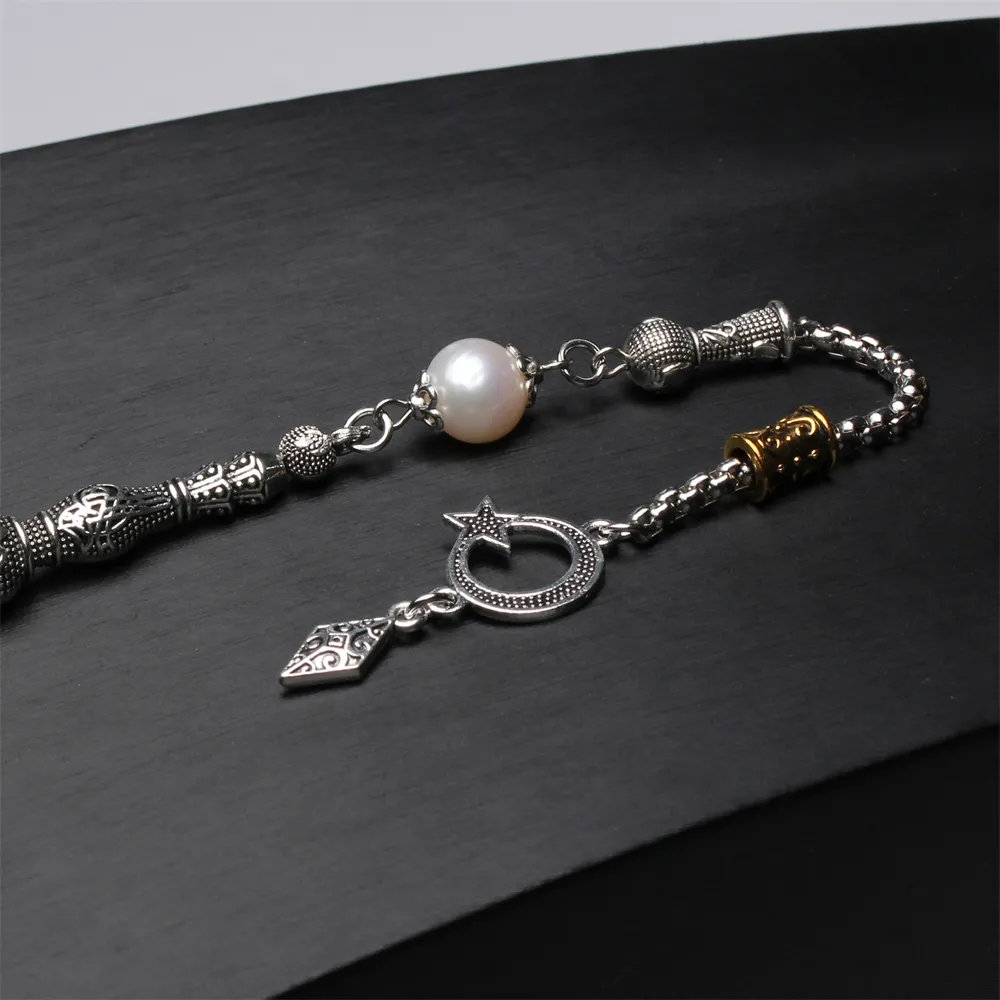 Strand islamiskt rosenkranshalsband 11-12mm Storlek Naturlig sötvattenspärla Muslimska bönpärlor Tasbih Misbaha Subha Bröllop_voghion.com