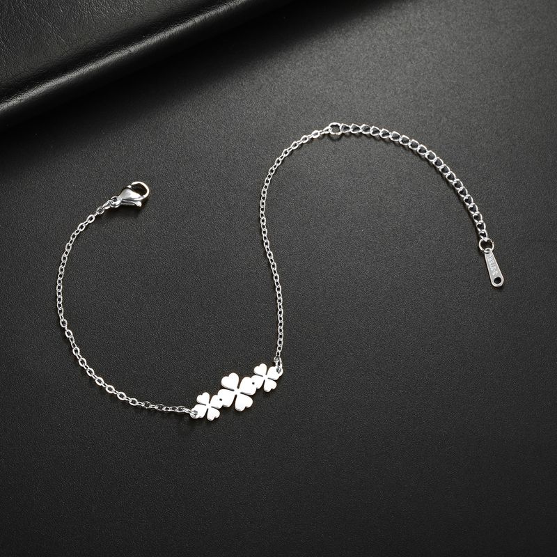 Four Leaf Clover Charm Bracelet Stainless Steel Polished Jewelry_voghion.com
