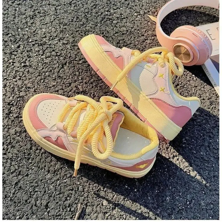 SHANPA Dolce Rosa Donna Sportivo Stile Coreano Moda Kawaii Patchwork Donna Sneakers Casual Leggero Scarpe con Lacci_voghion.com