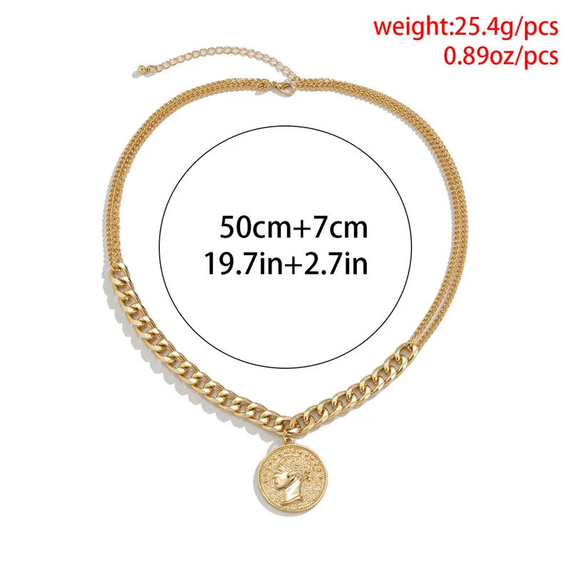 Anheng Halskjeder Punk Gull Sier Farge Utskåret Portrett Halskjede For Kvinner Jente Metall Chunky Chain Choker Fest Smykker_voghion.com
