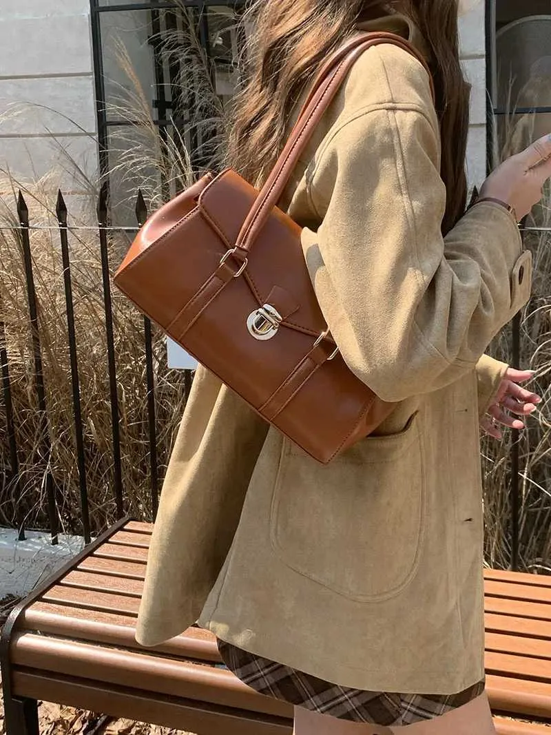 Casual underkläder axel PU-läder moderiktig damhandväska retro armstödsväska Y241123_voghion.com
