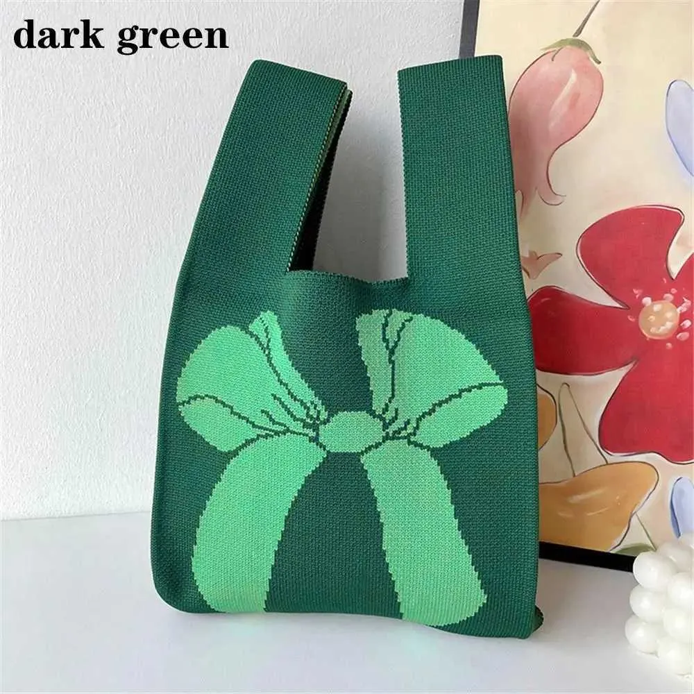 Reusable womens knitted casual handmade wrist knot handbags bows shopping bags outdoor ragtag accessories Y241106_voghion.com