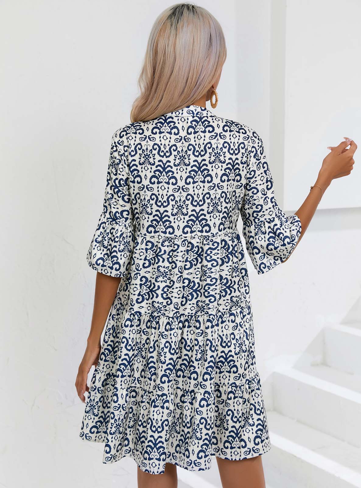 Abito da donna con gonna corta casual con scollo a V allentato estivo 2023_voghion.com