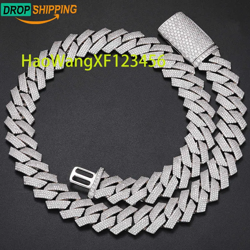 Dropshipping Pass Tester 20mm 4 Rows VVS Moissanite Diamond Sterling Sier Miami Cuban Link Chain Necklace_voghion.com