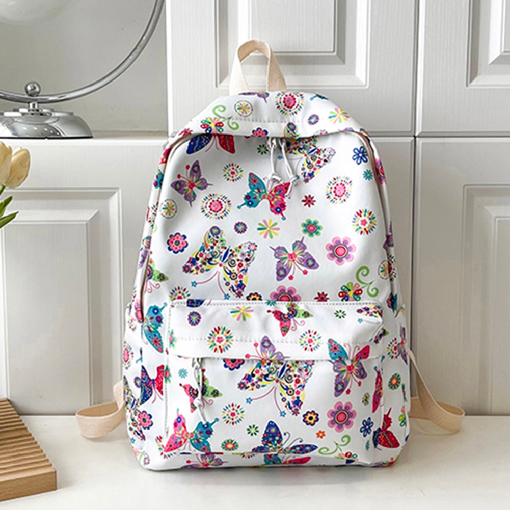 School for Girls Teens Women Laptop Knapsack Cute Butterfly Floral Backpack Nylon Large Student Book Bags 2023_voghion.com