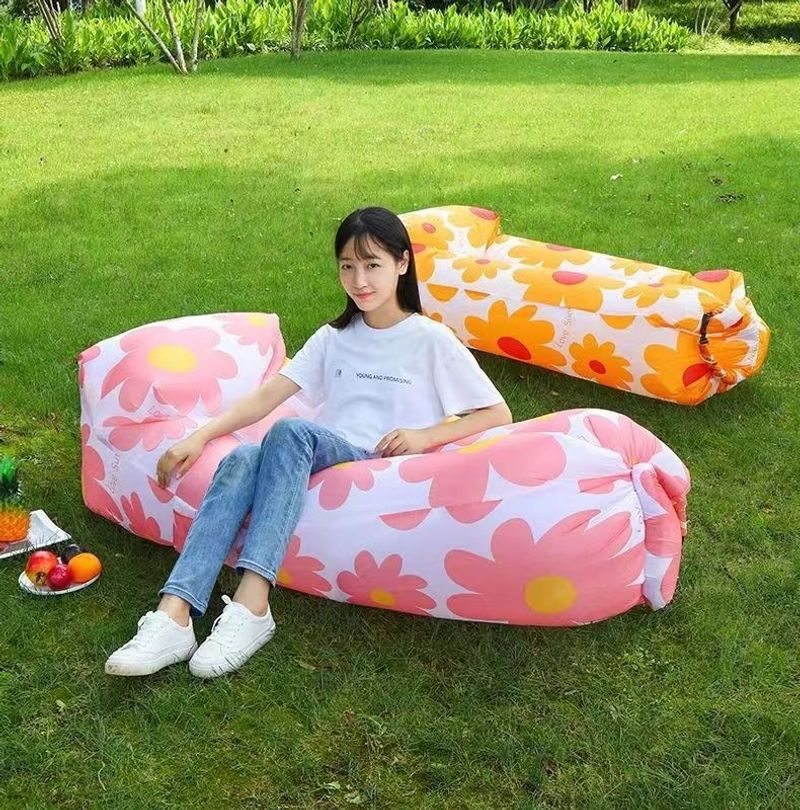 Outdoor lazy iatable yellow and white sofa folding portable picnic camping solid color air mattress outdoor furniture_voghion.com