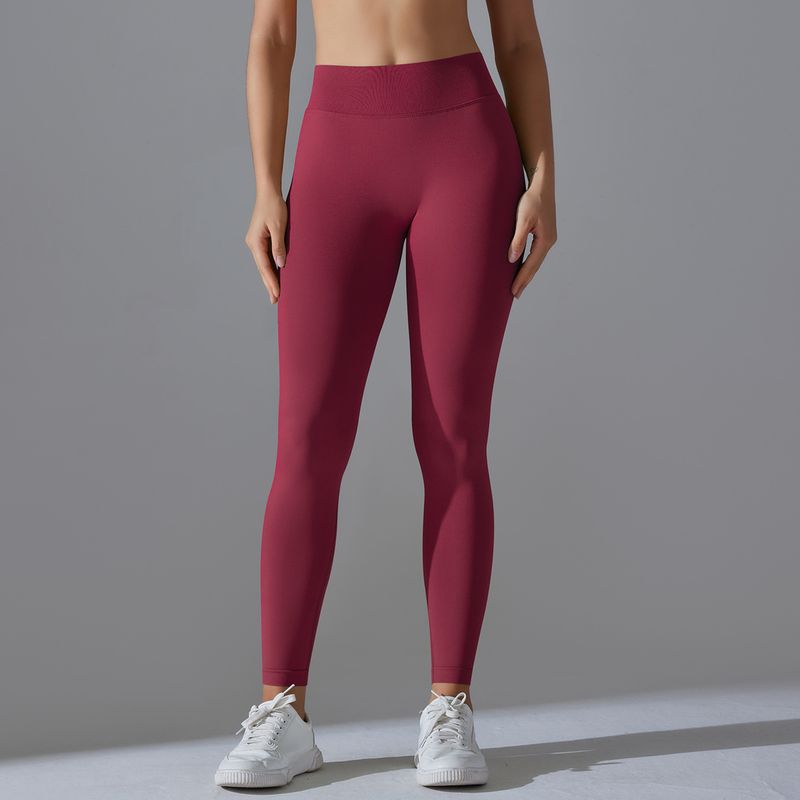 Seamless Knitted Solid Color Tight High Waist Peach Hip V-Waist Yoga Sports Running Fiess Pants_voghion.com