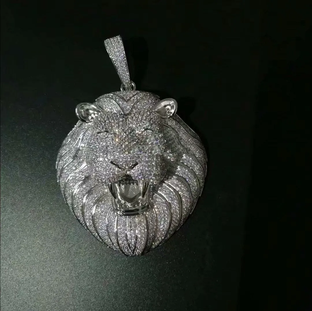 Herrenschmuck Hip Hop Iced Out Anhänger Designer Halskette BG Dia Cuban K Kette große Anhänger Löwe Tier Rapper Zubehör_voghion.com