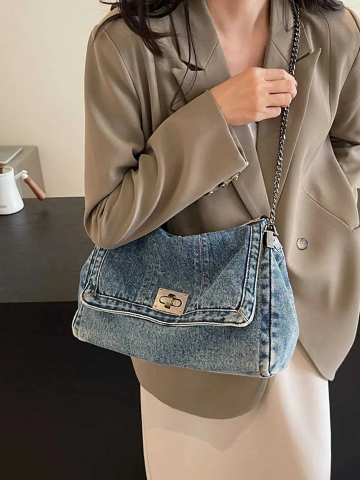 Ženska jeans torba za čez ramo, nova modna torba za čez ramo iz kavbojk, velika prostornina, za potovanje v šolo in na delo, crossbody, ba241216_voghion.com