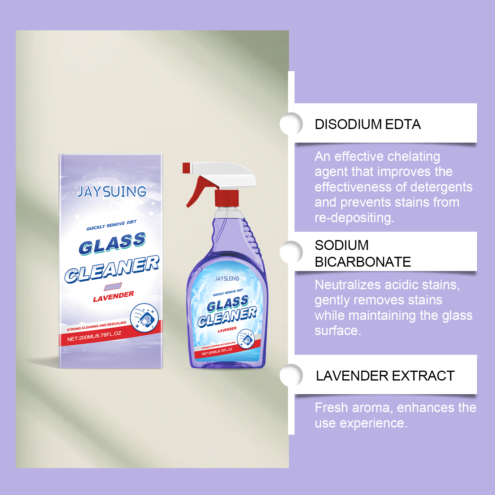 Jaysuing Lavender Scented Glass Cleaner Removes Dust, Dirt, Oil Stains And Cleaning Glass Household Cleaner_voghion.com