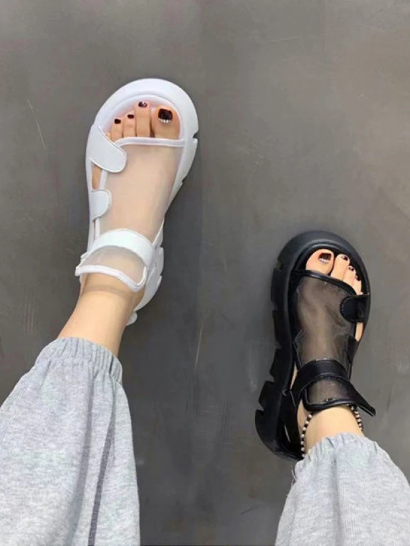 P7 Sandalen dames 2023 zomer nieuwe mode dikke bodem ademend Eugene garen mesh magische pasta Romeinse sandalen Hook & Lus_voghion.com