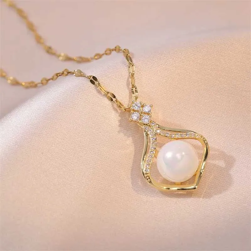 Anhänger Halsketten Exquisite Mode Meerjungfrau Perlenkette Retro Abendessen Leichte Vielseitige Edelstahl Schlüsselbeinkette_voghion.com
