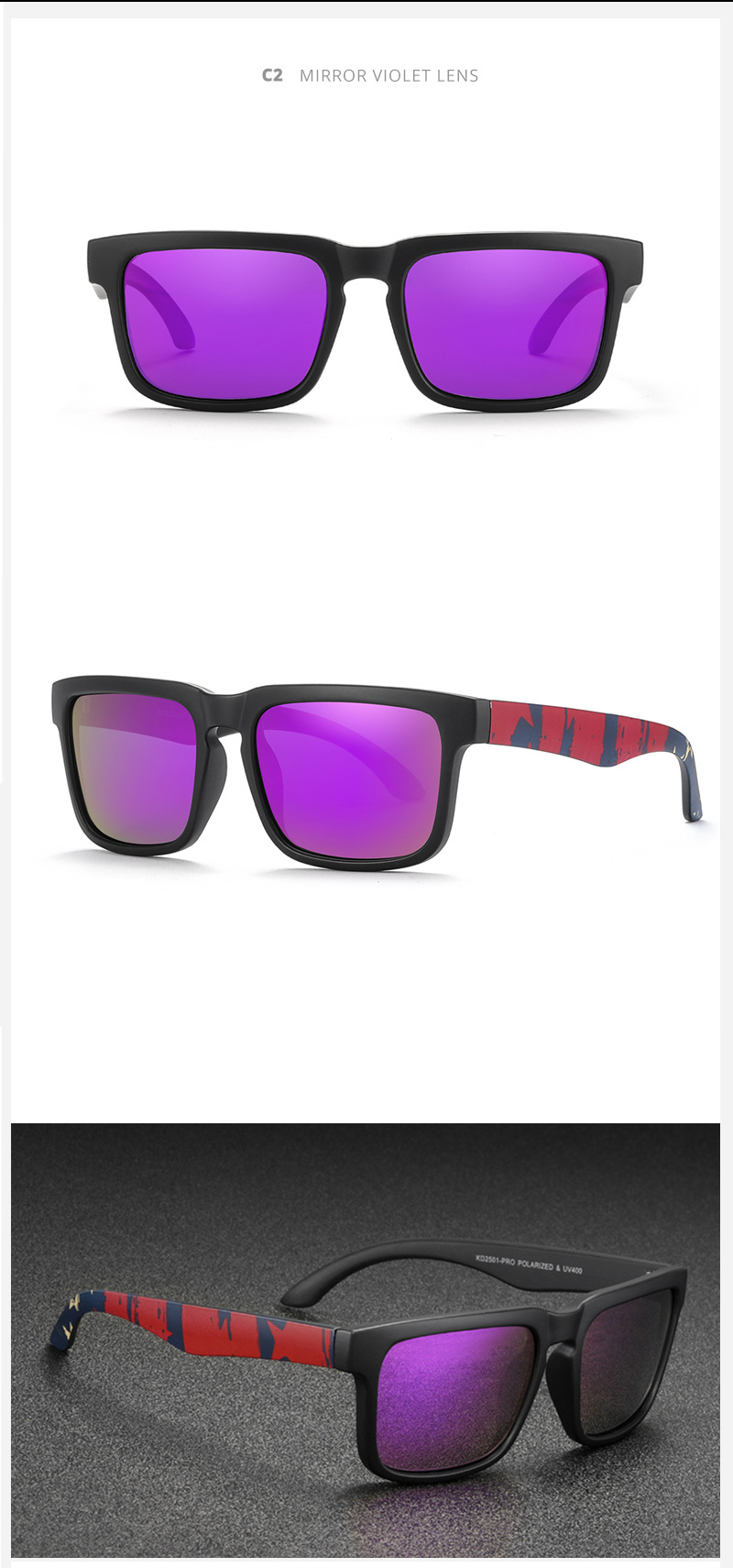 KDEAM Occhiali da sole polarizzati colorati con vera pellicola Occhiali da sole casual con scatola Occhiali alla moda colorati KD2501PRO_voghion.com