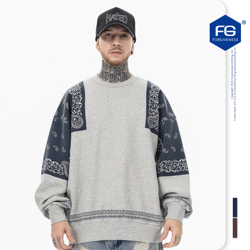 Vêtements pour hommes FG | Sweat-shirt à col rond et doublure polaire, style patchwork cachemire, tendance, nouvelle collection automne-hiver, pour homme, ample_voghion.com