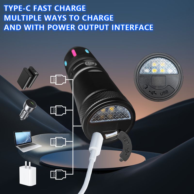 White laser light far-flung aluminum alloy fluorescent strip telescc zoom multi-function flashlight with long endurance_voghion.com