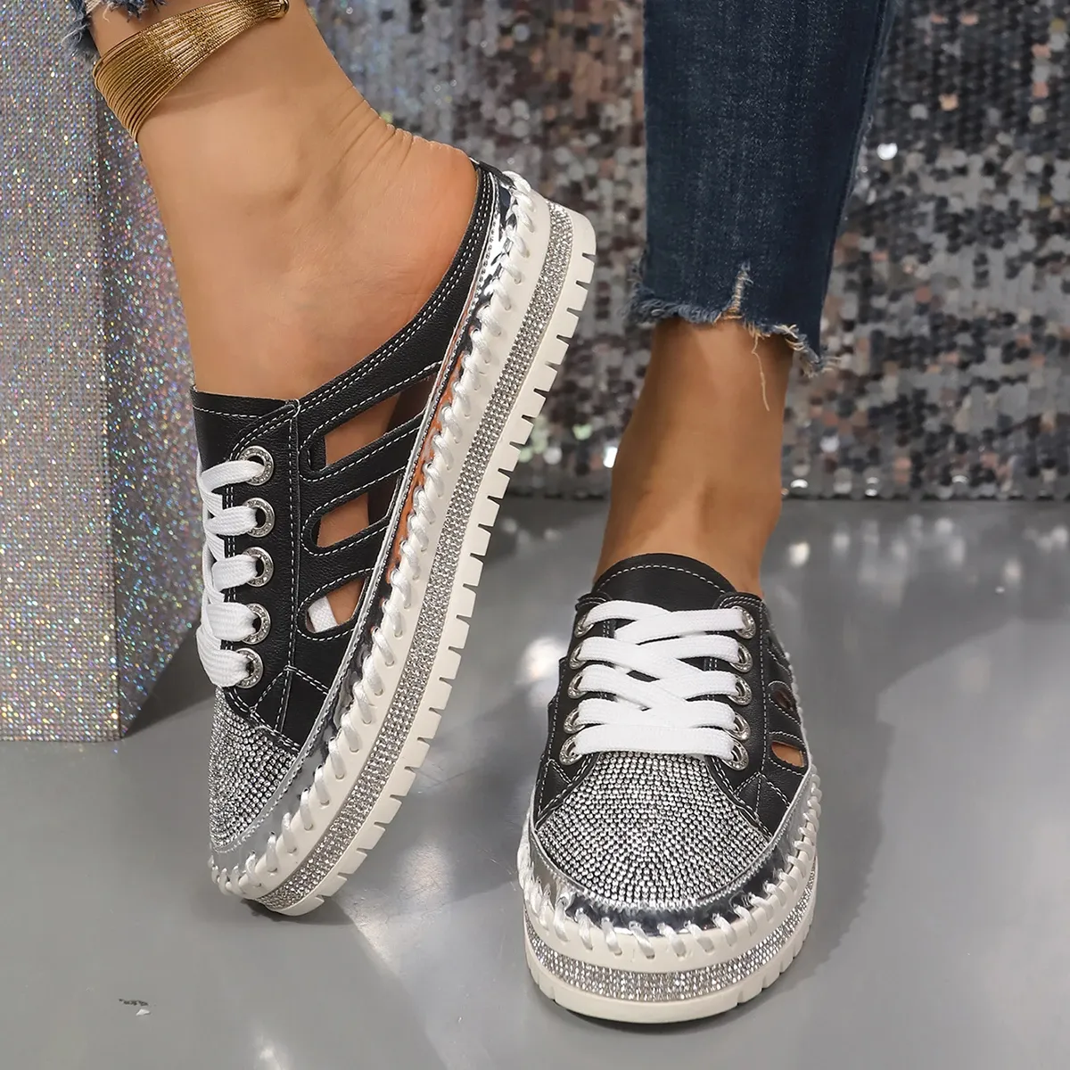 trend Woman Crystal Half Slippers For Women Flat Platform Comfortable Elegant Shoes Bg Women's Sandals 1b46 Platm_voghion.com