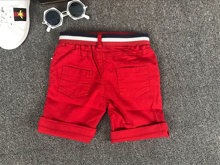 Mother&Kids Children's red, white and yellow shorts with belt 5 minutes shorts with stretch ripped pants_voghion.com