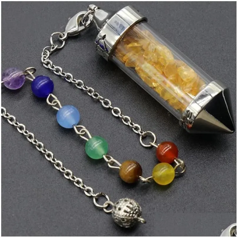 Anhänger Halsketten Großhandel Kegelform Naturstein 7 Chakra Anhänger für Frauen Männer Yoga Reiki Heilung Wahrsagerei Tropfen_voghion.com