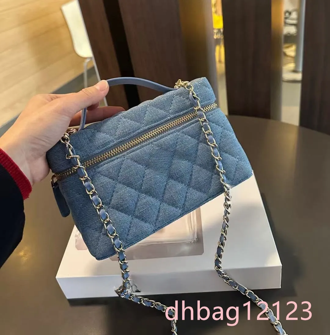 Borsa da donna con manico superiore, borsa da trucco, borsa a tracolla diagonale con catena in denim, porta rossetto, mini_voghion.com