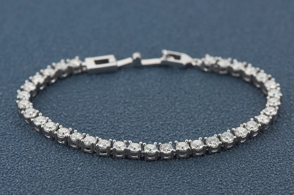 GIGEWE 3.0mmX43Pcs white D Color Round Cut White Gold Plated Sier Moissanite Tennis Bracelet_voghion.com