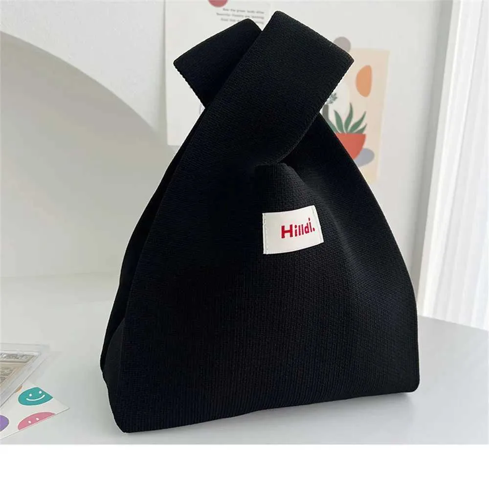 Handmade knitted warm mini knot wrist Fem casual color wide stripe plain weave handbag reusable shopping bag Y241106_voghion.com