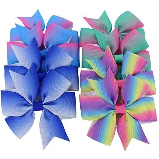 40 adet 3'' Grosgrain Kurdele Butik Fiyonklar Klipsli Pinwheel Gökkuşağı Fiyonk Kızlar Çocuklar İçin Saç Fiyonku Saç Aksesuarları_voghion.com