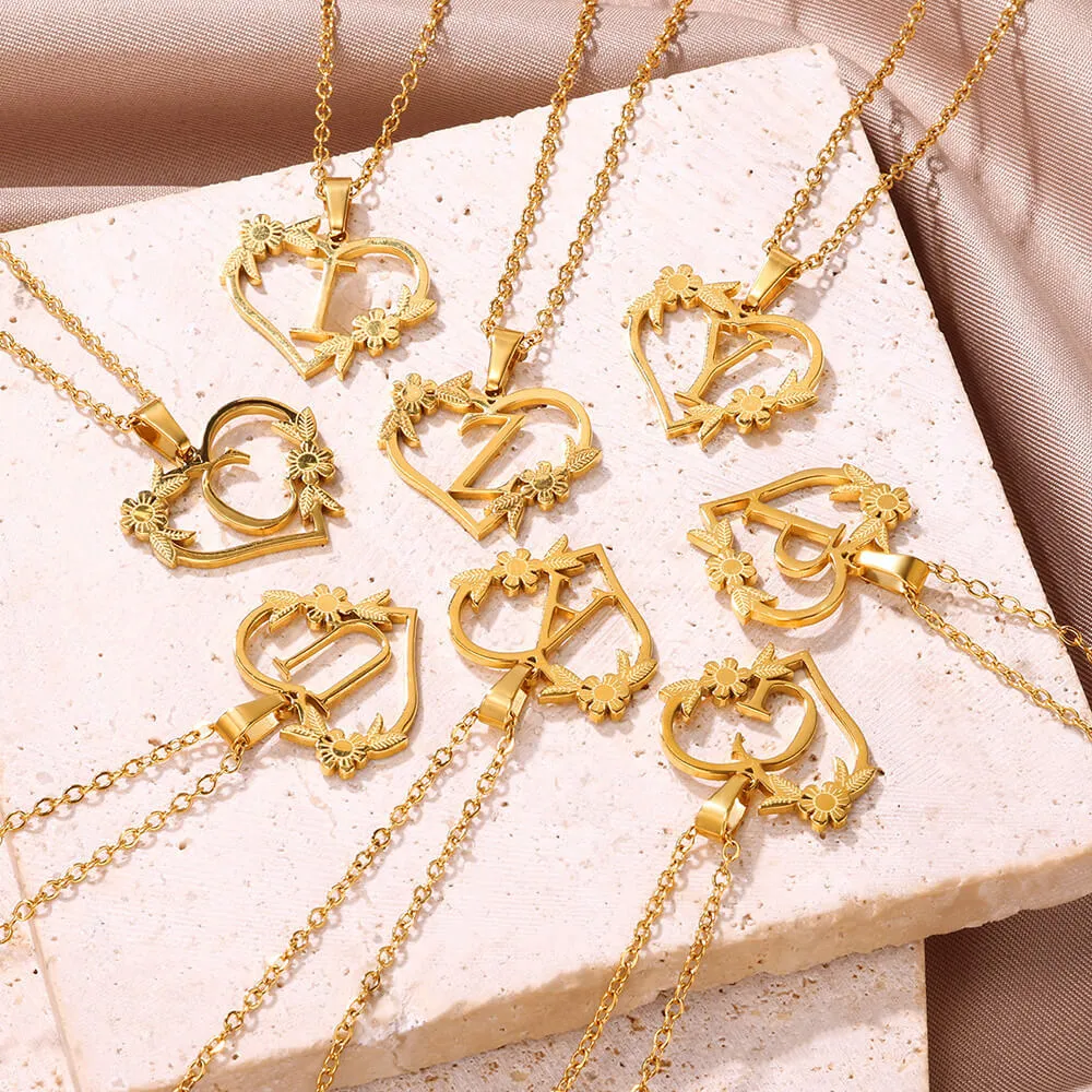 Collana con ciondolo a forma di cuore con lettere dalla A alla Z in acciaio inossidabile, placcata in oro vero, gioielli classici_voghion.com