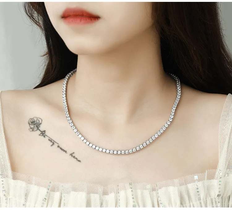 Moissanite Diamond Tennis Chain Necklace For Men And Women_voghion.com