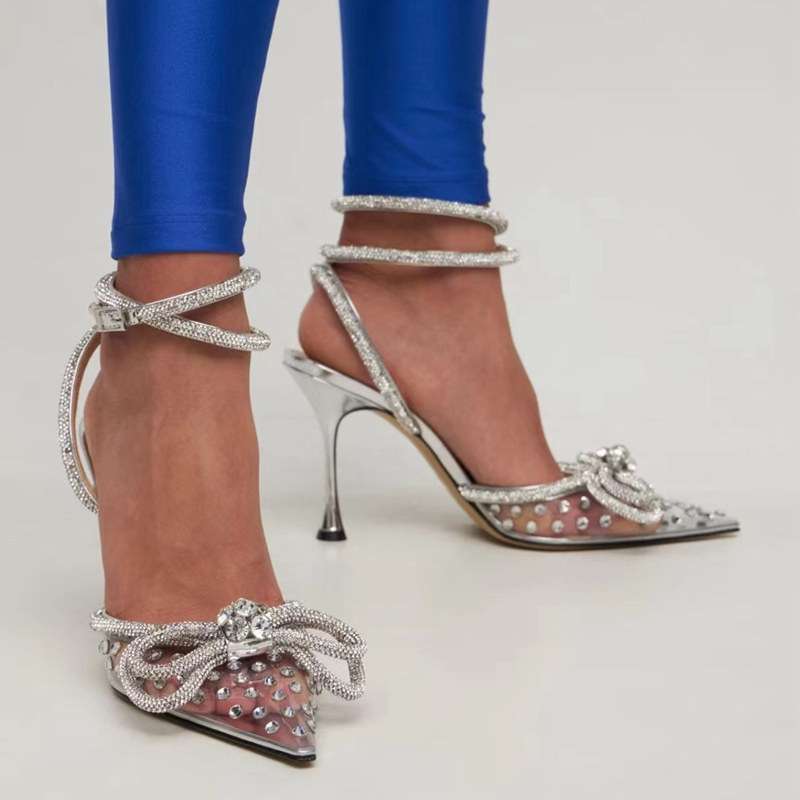 Women's Elegant Bow & Rhinestone High Heel Sandals - Pointed Toe Stiletto Pumps For Women (Summer Evening & Party)​