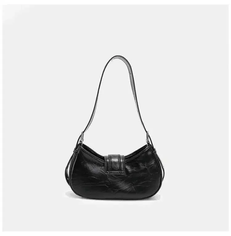 Women Y2K Fashion Shoulder Black PU Leather Underarm Ladies High Quality Handbags Hot Girls Armpit Bags Wallet_voghion.com