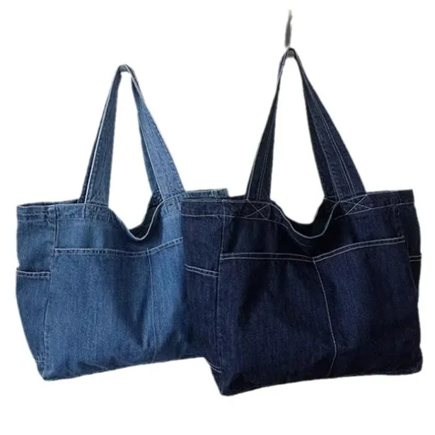 Borsa a tracolla alla moda in denim blu - Design multitasche per ufficio e università, tela resistente ed ecologica_voghion.com