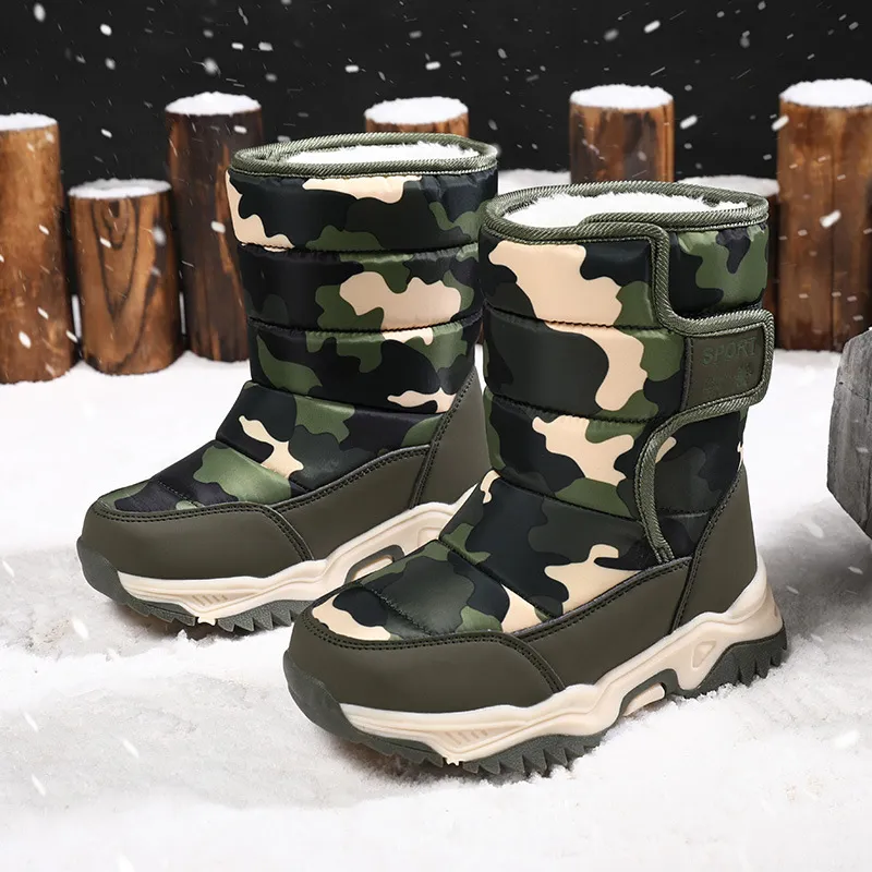 Winter Kids Plush Waterproof Fabric Non-Slip Girls Boys Rubber Sole Toddler Snow Fashion Warm Cutefeet Children Outdoor_voghion.com