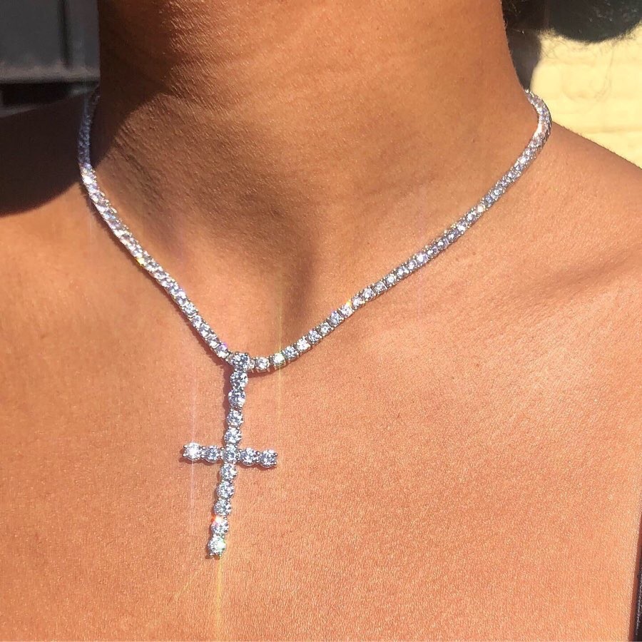 cross necklace full diamond pendant  creative full diamond box chain necklace shiny necklace